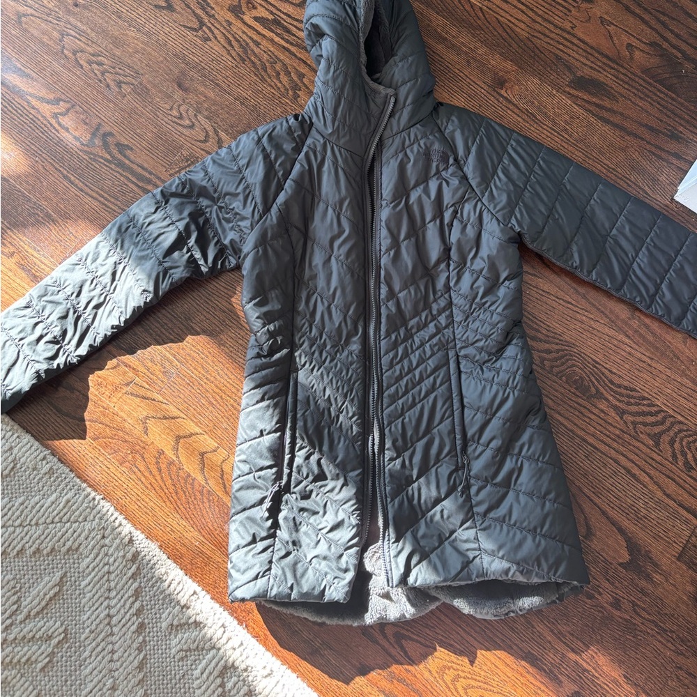 The north face black long reversible jacket